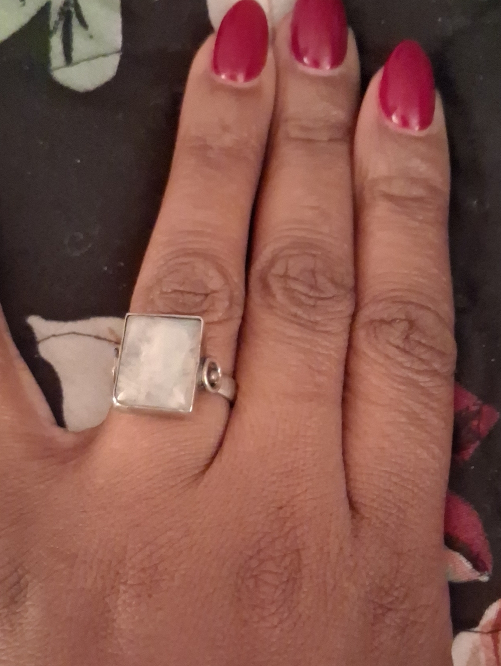 Sterling Silver Rectangle Moonstone Ring in White